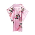 thumbnail image 1 of Asian Home Flower Peacock Satin Silk Kimono Dress, Nightgown, Dressing Gown (Pink), 1 of 4