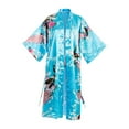 thumbnail image 1 of Asian Home Flower Peacock Satin Silk Kimono Robe, Dressing Gown, Bridal, Gift (Blue), 1 of 6