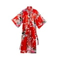 thumbnail image 1 of Asian Home Flower Peacock Satin Silk Kimono Robe, Dressing Gown, Bridal, Gift (Red), 1 of 6