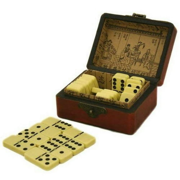 Asian Home Ivory Color Domino Tile Game With Chinese Storage Case