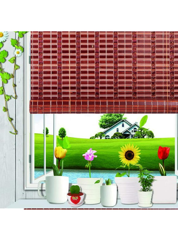 Asian Home Natural Bamboo Roll Up Window Blind Sun Shade Burgundy WB-SUN319 (W72 X H72)