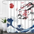 thumbnail image 1 of Asian Japanese Cherry Blossom Shower Curtain, Ocean Art Flower Red Sun Mountain Abstract Traditional Nature Landscape Decor for Bathroom, Waterproof Polyester Durable Fabric Set with Hooks,72x72, 1 of 6