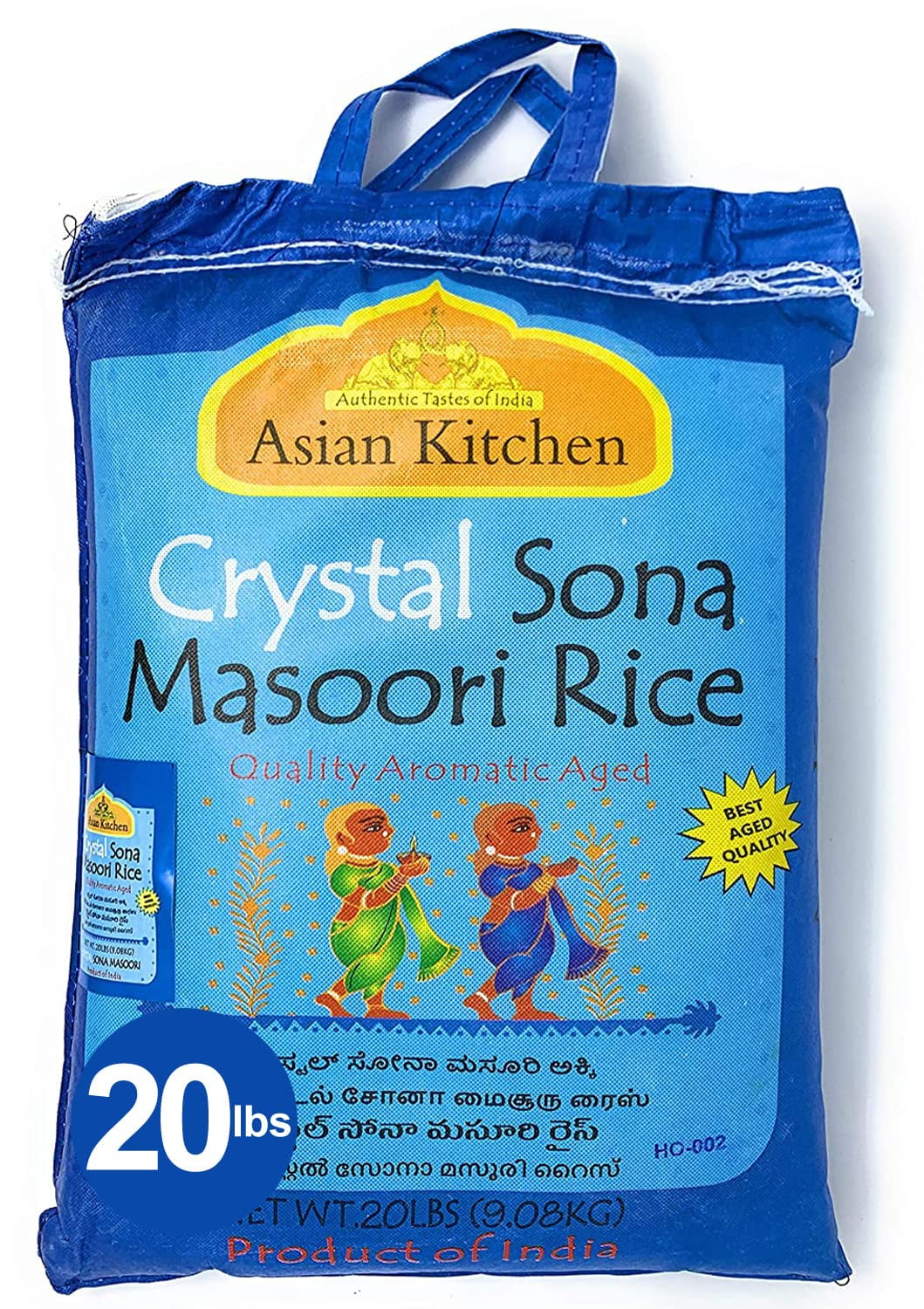 Asian Kitchen Crystal Sona Masoori Aged Rice 20Pound Bag, 20lbs (9