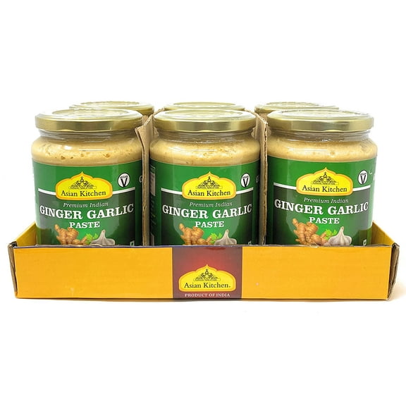 Asian Kitchen Ginger-Garlic Cooking Paste 26.5oz (1.65lbs) 750g ~ Pack of 6 ~ Vegan | Glass Jar | Gluten Free | NON-GMO | No Colors | Indian Origin