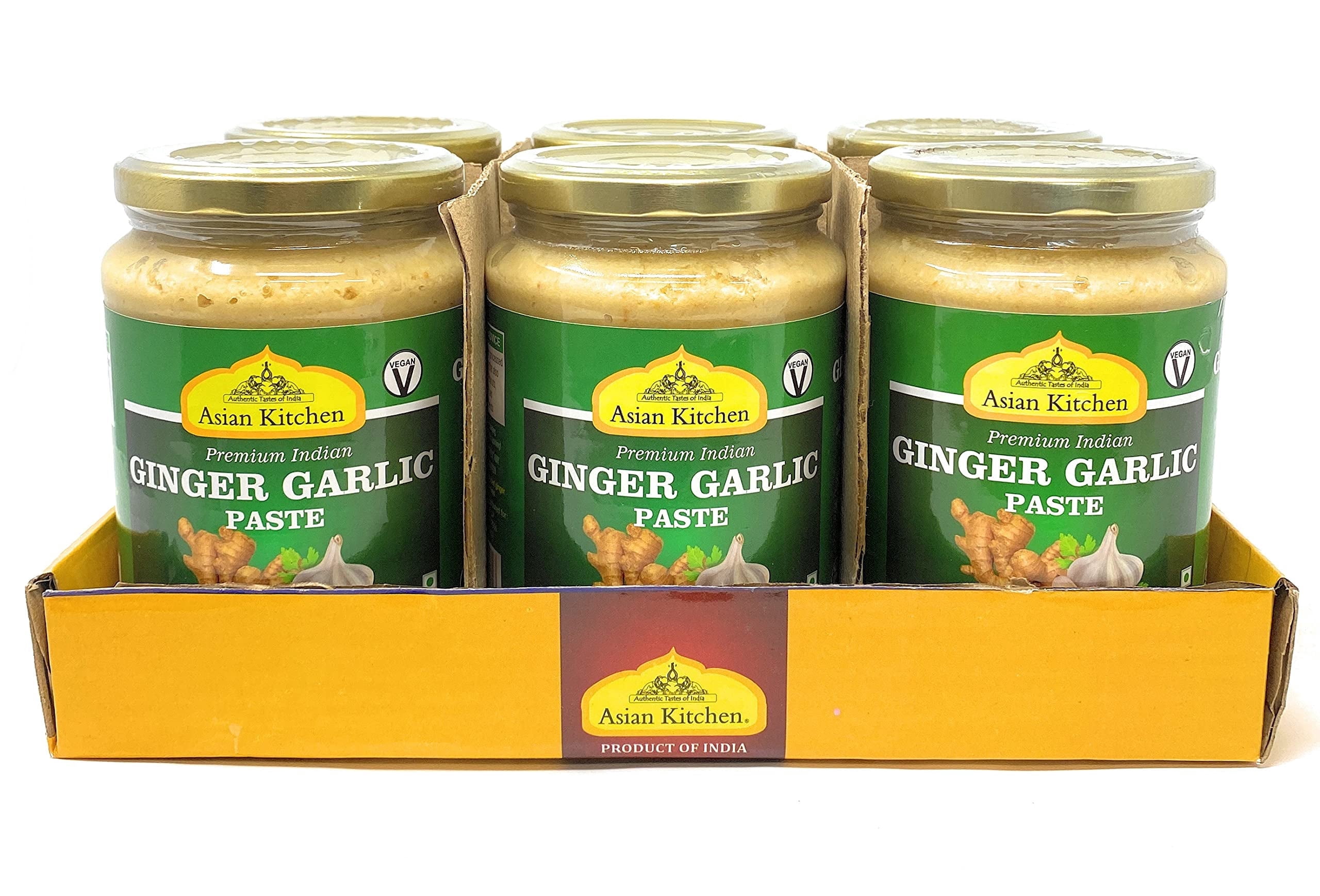 Asian Kitchen Ginger Garlic Cooking Paste 26.5oz (750g) Glass Jar, Pack of 5+1 FREE ~ Vegan | Gluten Free | NON-GMO | No Colors | Indian Origin