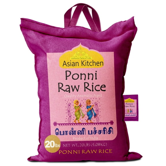 Asian Kitchen Ponni Raw Rice 20-Pound Bag, 20lbs (9.08kg) Short Grain Rice ~ All Natural | Gluten Friendly | Vegan | Indian Origin | Export Quality