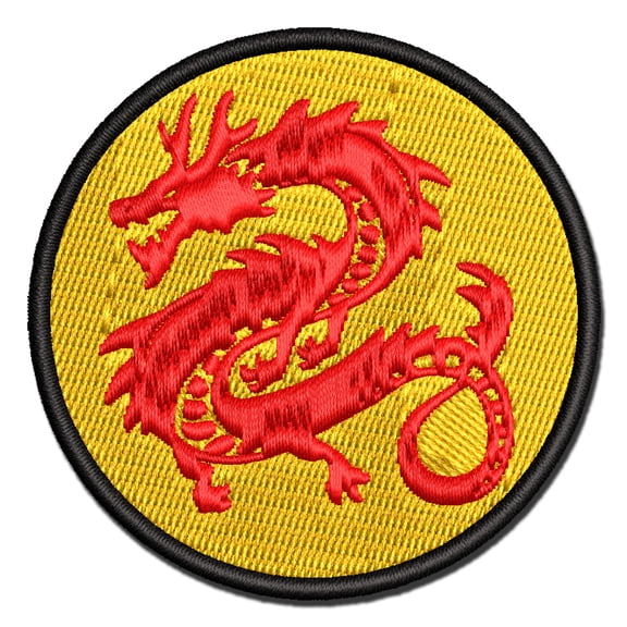 Asian Long Dragon Chinese Mythological Creature Applique Multi-Color Embroidered Hook & Loop Patch - 3.5 Inch Large