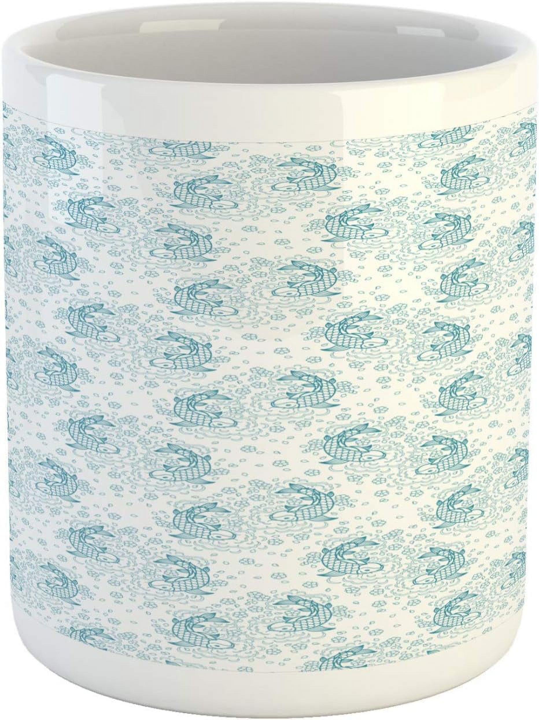 Asian Mug, Japanese Inspired Koi Fishes with Floral Arrangement Doodle ...