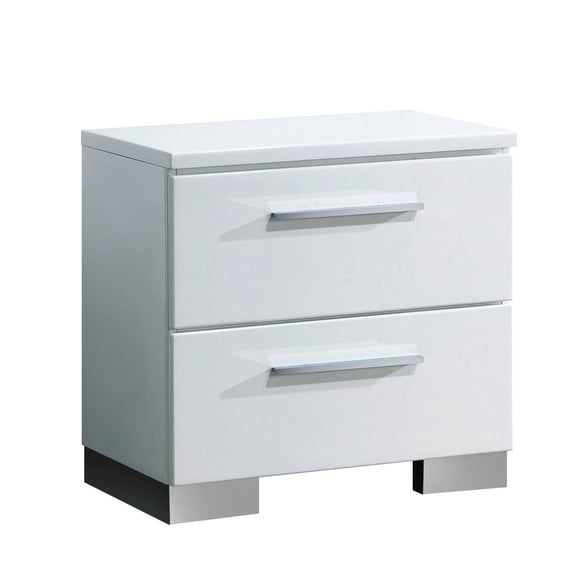 Asian Nightstand Two Drawer Wood Bedside Table White Lacquer Finish