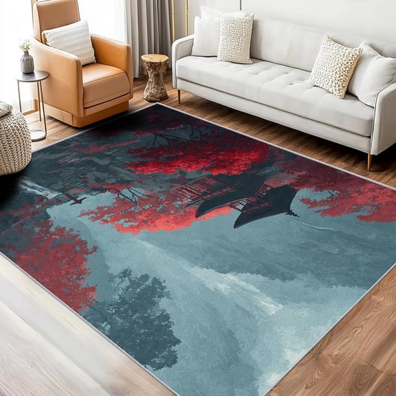 Asian Oriental Area Rugs, Chinese Pattern Carpet, Washable Non Slip Low Pile Soft Rug for Bedroom Living Room Decor Mat 2ftx3ft