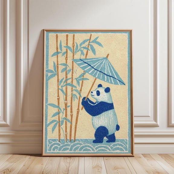 Asian Panda Umbrella Poster, Unframed Paper Poster 8x10in
