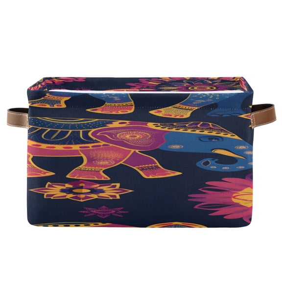 Asian Pattern with Elephants Square Storage Bins with Handles Collapsible Containing Box 1 Pack