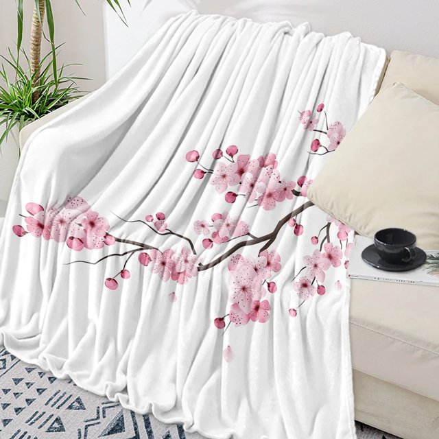 Asian pink cherry blossom throw blanket portable warm blanket blankets
