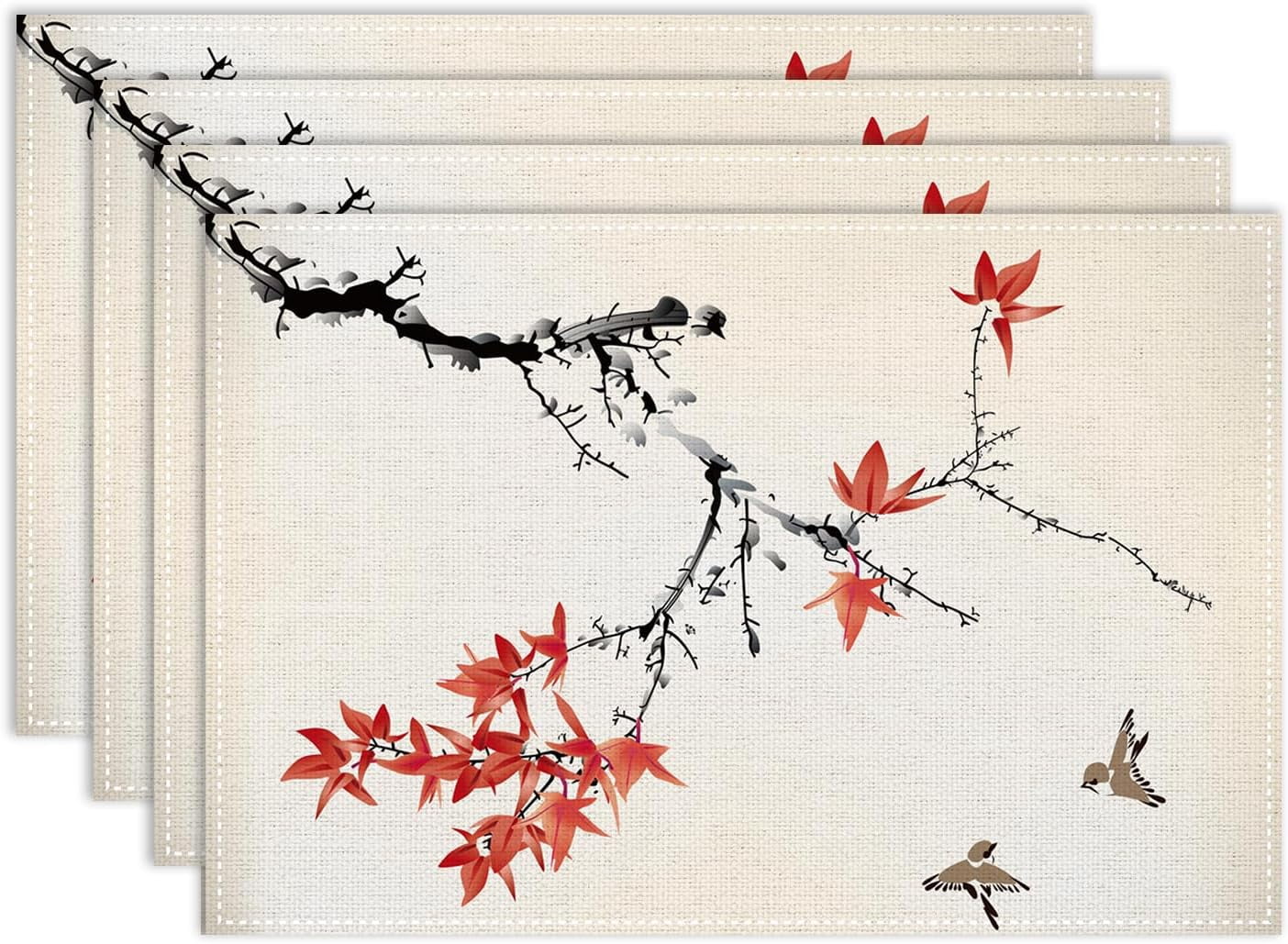 Asian Placemat Set of 4, 12x18 Inch Rustic Chinese Japanese Style Maple ...
