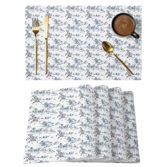 Asian Placemats Set of 2,Cotton Linen Fabric Place Mats,Oriental Chinese Traditional Ink Painting Natural Washable Decorative Table Mats Protector for Home Kitchen Dining Wedding Party Coffee Tables