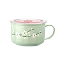 thumbnail image 1 of Asian Porcelain Noodle Bowls with Lid Japanese Style Microwavable Ceramic Ramen Bowl with Lid (Green), 1 of 2