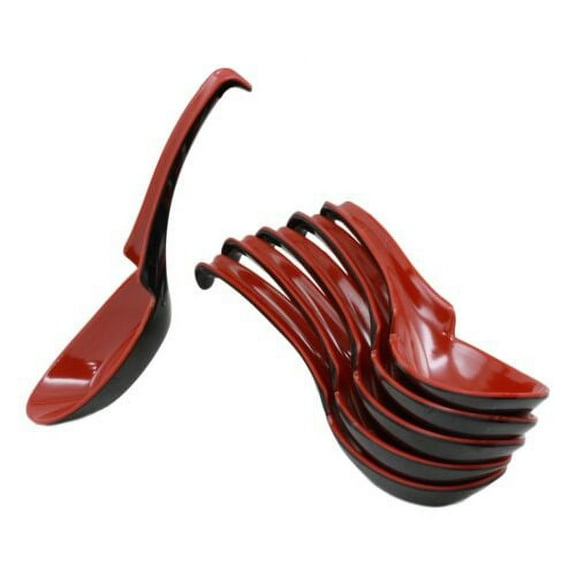 Asian Red Black Melamine Ladle Style Spoons Pack Of 6 Set With Notch And Hook