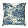 thumbnail image 1 of Asian Scenic Pillow Case Blue and Kelly Green Chinoiserie Euro Sham Pillow Cover Asian Cushion Cover  Accent Pillowcase Rustic Home Decor for Sofa Living Room Bedroom, 1 of 5
