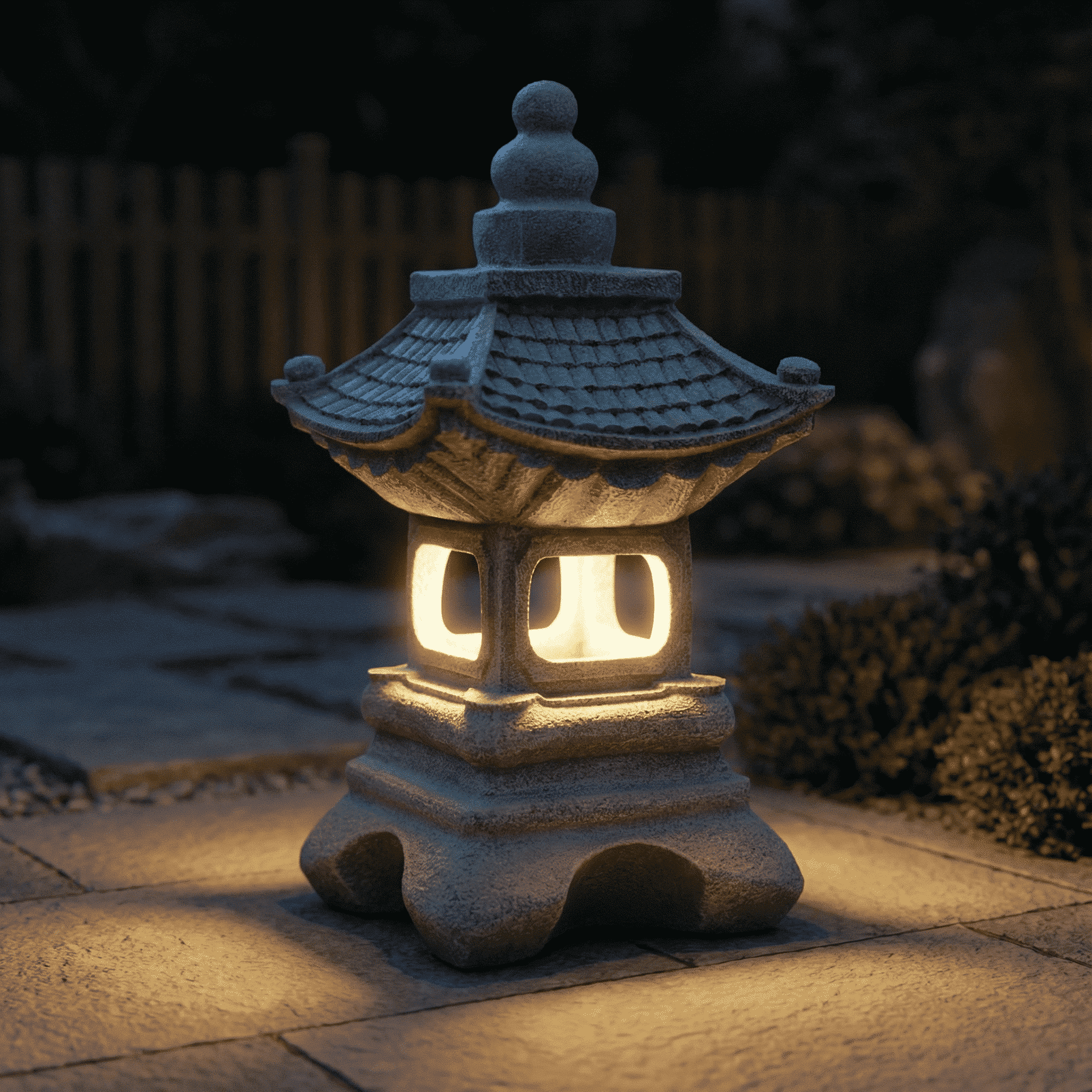 Lumiartisan 13.39in Resin Japanese Pagoda Solar Lantern Garden Statue, Gray