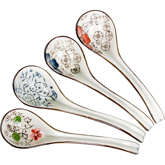 Asian Soup Spoon, Ceramic Ramen Spoon, Ramen Soup Spoon, Chinese Ceramic Spoons, Miso Soup Spoons Dumpling - Set of 4 Brown