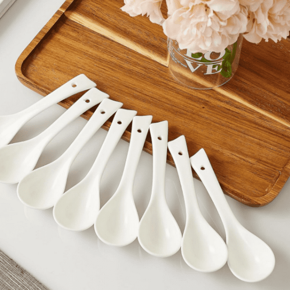 BVIEAKD White Ceramic Asian Soup Spoons Set of 8 - For Soups, Oatmeal, Yogurt & Salad