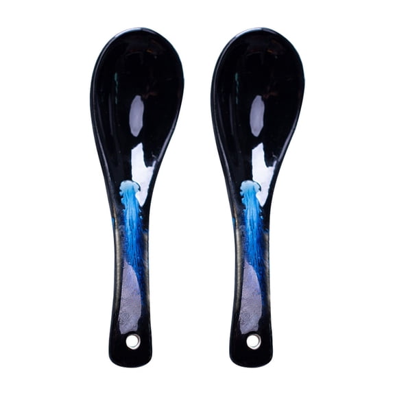 TABLZONE Blue Ceramic Soup Spoons 2Pack Home Kitchen Use