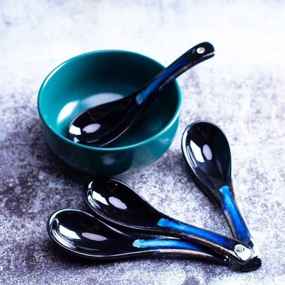 TABLZONE Blue Ceramic Soup Spoons 2Pack Home Kitchen Use