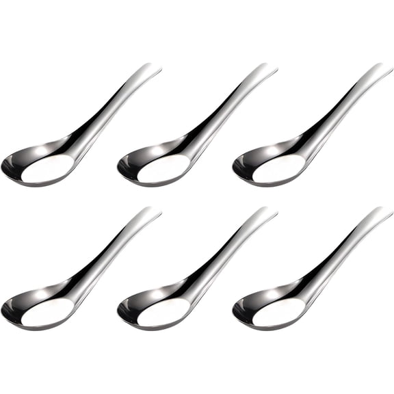 Asian Soup Spoons Stainless Steel: 5.5 Inch Ramen Spoons,Chinese Soup Spoons Short Shank Thickened,Dinner Spoons Suitable For Dumpling Wonton Miso and Pho,Tea Spoons Set of 6,6Pcs (Silver)