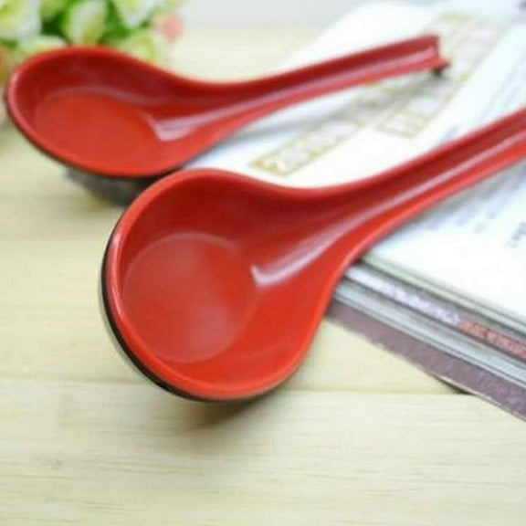 Asian Soup Spoons,Wonton Soba Rice Pho Ramen Noodle Soup Spoons, Red and Black Plastic Chinese Won Ton Soup Spoon with Hook,Asian Japanese Chinese Soba Rice Ramen Noodle Soup Spoons,Red & Black,6.29"
