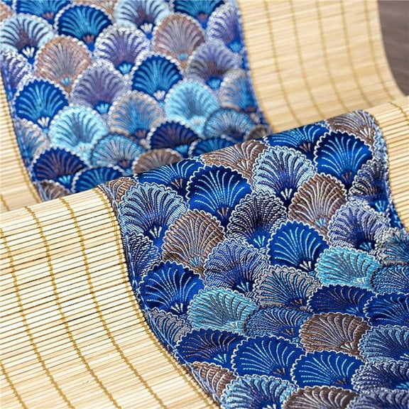 Asian Style Bamboo Table Runner Retro Mat Suitable for Kitchen, Dining Room and Bedroom Decoration. Royal Blue