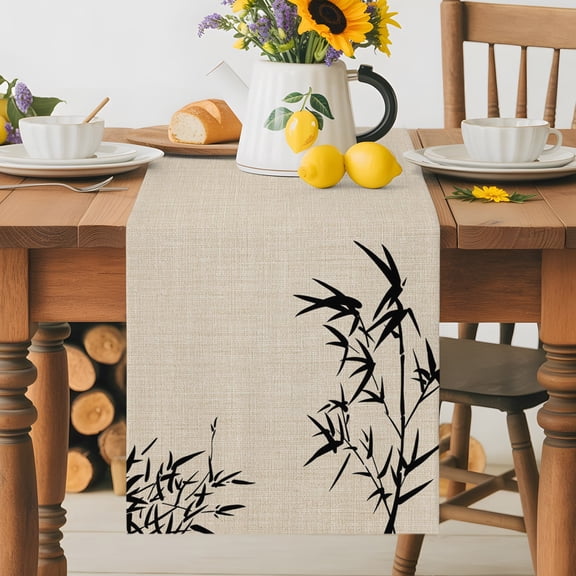 Asian Style Bamboos Table Runner 36 Inches Long, Non-Slip Kitchen Table Runners for Dining Room Everyday Use Party Table Decorations Retro Linen Texture Background
