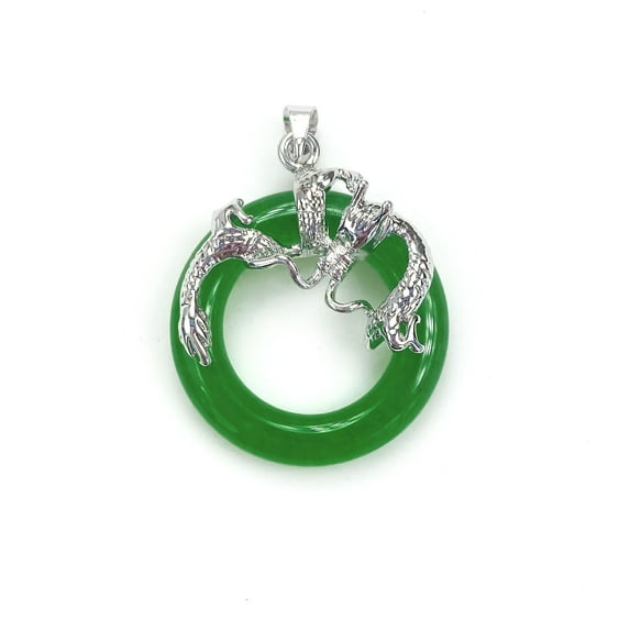 Purple Whale Asian Style Open Round Circle Disc Green Aventurine Gemstone Dragon Pendant Necklace