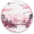 thumbnail image 1 of Asian Style Pink Coaster, Drinks Round Absorbent Stone Set with Ceramic Stone and Cork Base, Tabletop Protection Mats and Cups Place for 4PCS Home Decor, 1 of 5