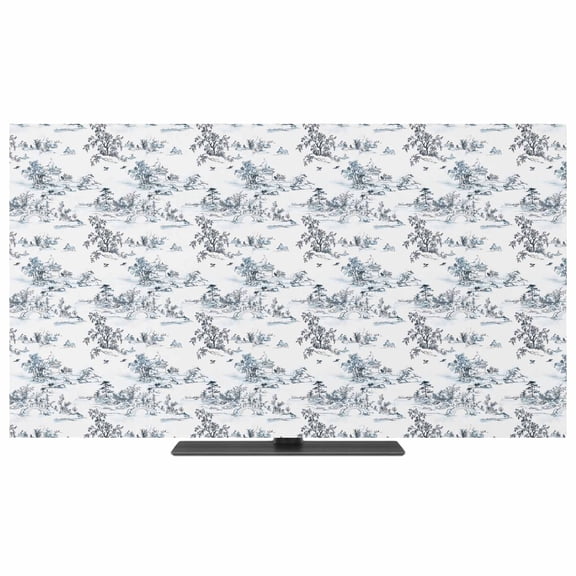 Asian TV Dust Cover,Stretchable TV Screen Desktop Computer Protector Cover,Oriental Chinese Traditional Ink Painting Natural Television Dustproof Slipcover for 19–24 Inch Flat or Curved TVs