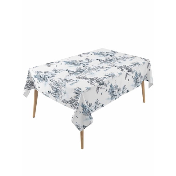 Asian Table Cloth, Oriental Chinese Traditional Ink Painting Natural Waterproof Tablecloth for Rectangle Tables, Reusable Washable Fabric Table Cover for Restaurant Kitchen Dining Tables 60"x120"