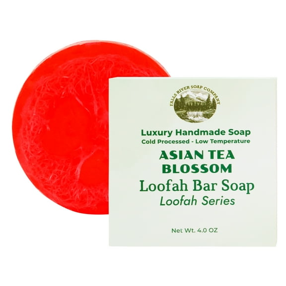 Asian Tea Blossom 4 Oz Natural Luffa Soap Bar - Exfoliating Soap with Loofah Inside - Eco-Friendly, Natural Soap with Loofah Inside - Falls River Soap Company