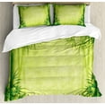 thumbnail image 1 of Asian Themed Duvet Cover Set, Chinese Trees Design Fengshui Style Simple Relaxing Life Tehemd Image Print, Decorative 3 Piece Bedding Set with 2 Pillow Shams, King Size, Green, by Ambesonne, 1 of 3