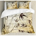 thumbnail image 1 of Asian Themed Duvet Cover Set, Gradient Color Inspired Leaves and Root Structure Look Travelers Print, Decorative 3 Piece Bedding Set with 2 Pillow Shams, Queen Size, Brown and Cream, by Ambesonne, 1 of 3