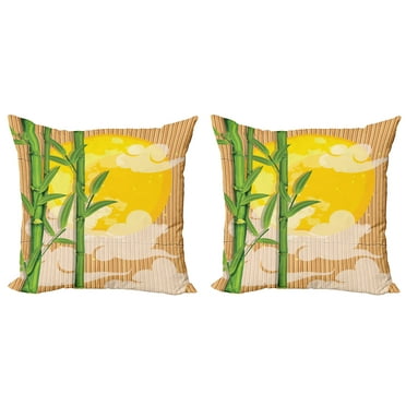 Ambesonne East Throw Pillow Cover 2 Pack, Exotic Full Moon Clouds Look, 18", Yellow Green Pale Brown
