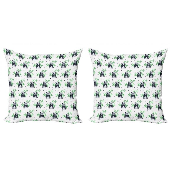 Ambesonne East Throw Pillow Cover 2 Pack, Wild Zoo Nature Exotic Fun, 20", White Black and Green