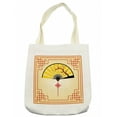 thumbnail image 1 of Asian Tote Bag, Japanese Culture Hand Fan with Cherry Blossom and Traditional Lines Design, Cloth Linen Reusable Bag for Shopping Books Beach and More, 16.5" X 14", Cream, by Ambesonne, 1 of 2