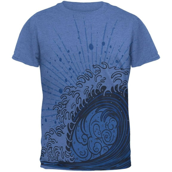 Asian Wave All Over Heather Blue Adult T-Shirt - Small