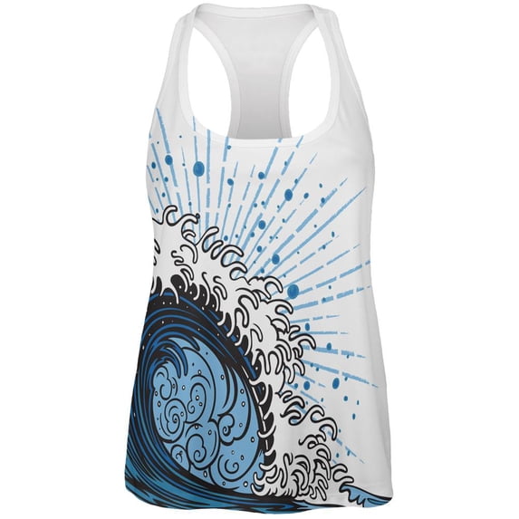 Asian Wave All Over Womens Racerback Tank Top - 2X-Large