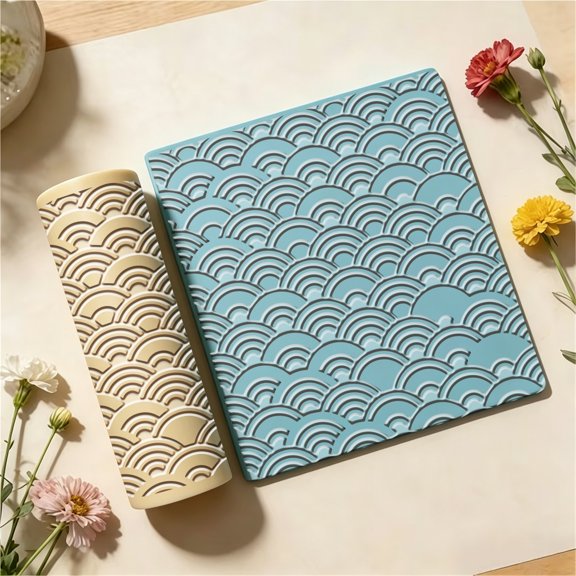 Asian Wave Texture Roller for Polymer Clay, Seamless Pattern Craft Tool for Jewelry