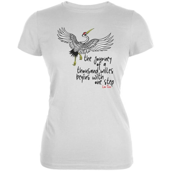 Asian Whooping Crane Inspirational Quote Juniors Soft T Shirt White LG