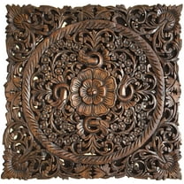 Asian Wood Wall Plaques. Wall Sculptures. Large Wood Wall Hangings. Floral Design. Rustic Wall Decor. 24" Square Color Options Available