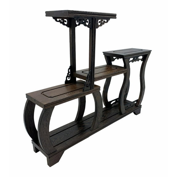 Asian Wooden Display Stand with Step Shelf For Miniatures - Oriental Furniture Warehouse