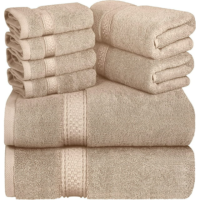 Asiatique Linen – Luxury 8 Piece Beige Bath Towels Set – 650 GSM Towels ...