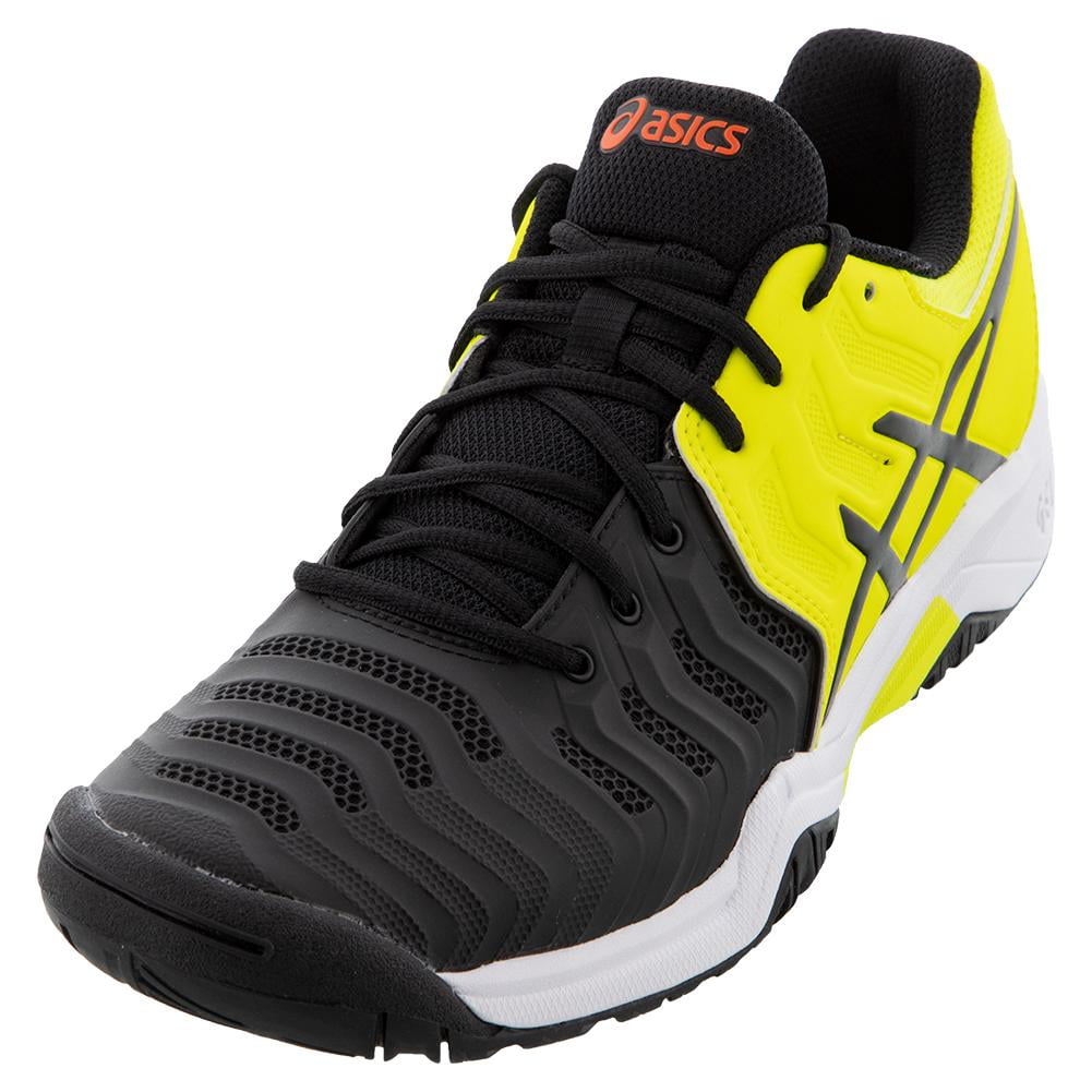 Asics gel resolution 7 gs sale black/yellow junior shoes