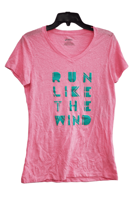 Womens Pink Aqua Workout V-neck Run Like The Wind T-Shirt, Pink, Small